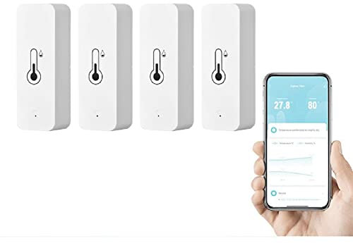 Oniissy WiFi Hygrometer Thermometer Sensor für Zuhause, kabelloser Temperatur-Feuchtigkeitssensor, Monitor mit Fernbedienung, Alarm, funktioniert mit für Tuya App, für Zuhause, Gewächshaus (4-Stück)