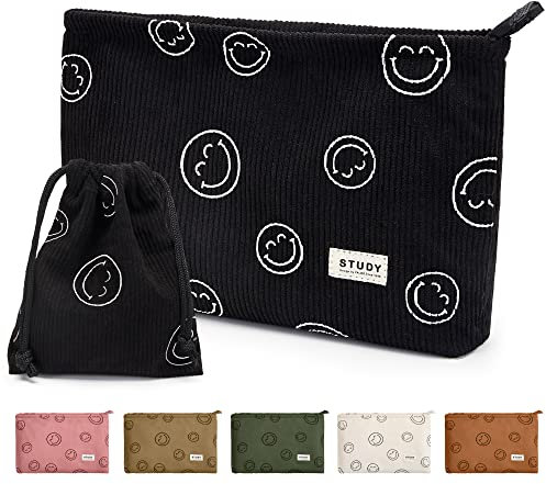 KALIDI Kosmetiktasche Damen Groß Schminktasche Cord Reise Kulturtasche 2 Pack Lächeln Make Up Tasche mit Reißverschluss für mädchen