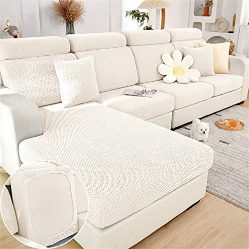 EXTLEZSA Sofa-Sitzkissenbezüge, Stretch-Sofakissenbezüge, Ersatz, rutschfest, universal, Jacquard-Sofabezug, dicker Schutz, Möbelschutz mit elastischen Bändern (weiß, Recamiere)