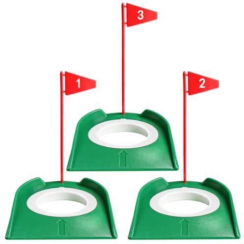 AXKAL Golf Putting Cup With Number Flags 3/6/9 Pcs, Portable Indoor Outdoor Golf Putt Hole Practice Accessories Training Aid, Color In Pink Green For Backyard Lawn Home Use