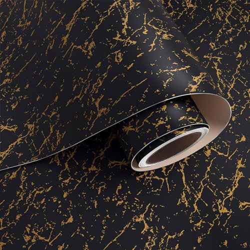 VaryPaper Papier Peint Marbre Noir et Or 40cmx200cm Papier Adhesif pour Meuble Marbre Papier Decoratif Autocollant Papier Peint Cuisine Lavable Papier Peint Salle de Bain Vinyle Armoire Rouleau Vinyle