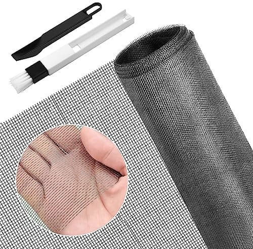 BUZIFU Zanzariera Rete in Fibra di Vetro Zanzariera a Rete per Finestre 90*220cm Telo Ricambio Zanzariera Rete per Zanzariera Net Fibra Resistente a Raggi UV con Spazzola Pulizia Vetri 2 in 1, Grigio