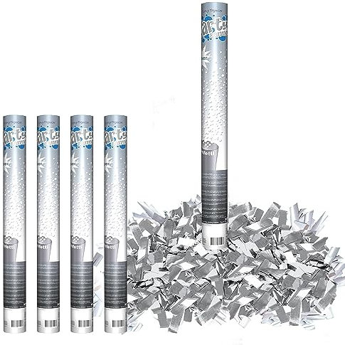 Krause & Sohn 4 Confetti Shooter Konfetti Kanone 60 cm lang Party Popper Geburtstag Hochzeit Deko Party-Deko Party-Zubehör (Silber)