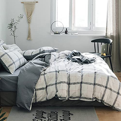AShanlan Bettwäsche Kariert Schwarz Weiß 220x240 cm 3 Teilig Microfaser Modern Karomuster Grau Weiß Wendebettwäsche Set mit Kissenbezug 80x80 cm Reißverschluss