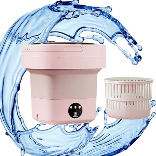 Mini lavadora portátil de 6,5 l, portátil, plegable, portátil, con secadora centrifugadora, suave y cubo para el hogar, dormitorio - enchufe europeo adaptado (rosa)