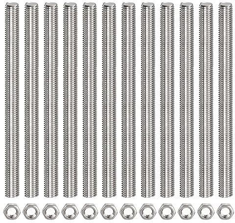 QUARKZMAN 12 Stück M14 x 200mm Voll Gewindestange 304 Edelstahl Gewindestangen Rechtshänder Gewindestäbe Gewindestifte Stabbolzen mit 12 Stück Sechskantmuttern 2mm Gewinde Abstand