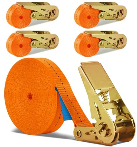MOYKSRR 4 Stück Spanngurte mit Ratsche, 6m Ratschengurt mit 800kg Tragkraft, Zurrgurte mit 25mm Breite in Orange, Verstellbare Spanngurt Set, Zurrgurt für Anhänger, Van, LKW, Auto, Motorrad, Gepäck