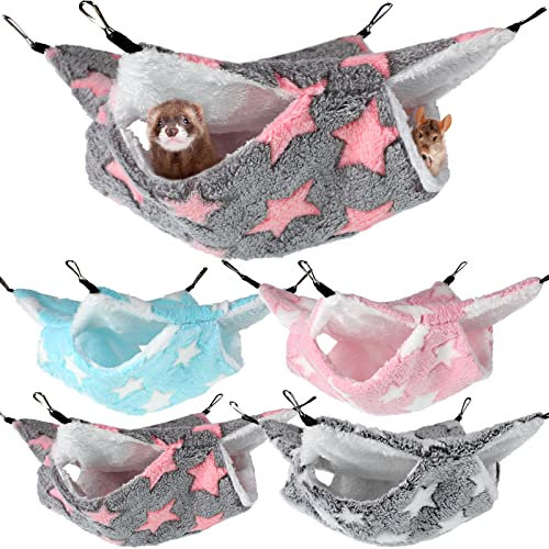 4 Stück Meerschweinchen Hängematten für Ratten Frettchen Hängematte für Kleintier Weich Warmes Fleece Haustiere Käfig Zubehör Hängende Kleintierbetten für Schlafen Hamster (Großer Stern)