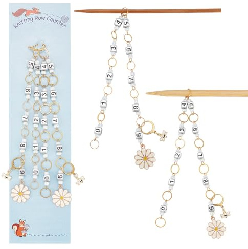 nbeads 2 St. Blume und Biene Stricken Reihe Zähler Ketten, Zahlenperlen Acryl-Maschenmarkierer Reihenzählung Zubehör zum Stricken Häkeln Projektfortschritt Verfolgen