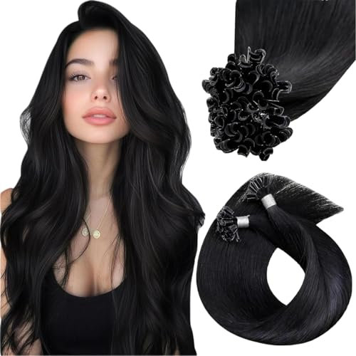 Hetto Extensions Echthaar Bonding Schwarz Bonding Extensions Echthaar 55 cm Naturschwarz Keratin U Tip Gerade Invisible Remy Haarverlangerung 1g/s 50g #1