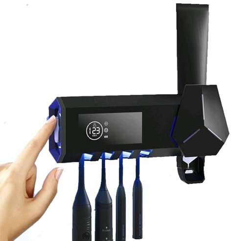 SKUBIS Tenedores de Cepillo de Dientes UV Inteligentes para baño, exprimidor de Cepillo de Dientes sin Agujeros, montado en la Pared,Black