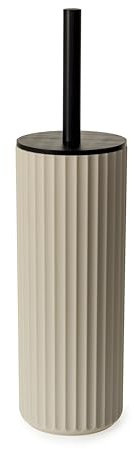 Blue Canyon Berkeley Toilet Brush with Bamboo Lid for Bathroom & Office, Plastic Head for Deep Cleaning, Compact Size, Elegant Design, Odour Free Holder, Hygienic Brush, Almond