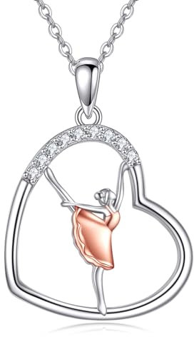 YFN Ballerina Halskette Sterling Silber Ballett Tänzerin Anhänger Halskette Tanzschmuck für Frauen Mädchen Tanzauftritt Geschenke für Tochter Enkelin