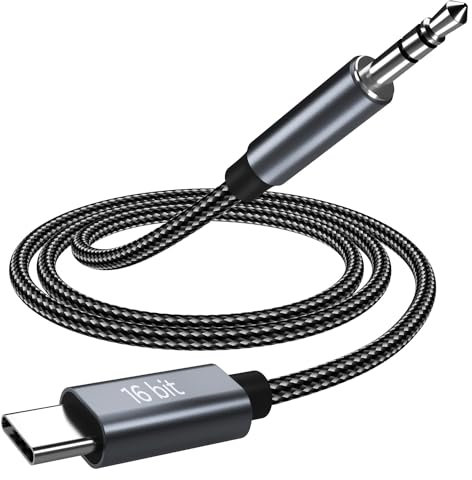 Câble Audio Aux USB-C vers 3.5mm par MMOBIEL–16 Bit Type C to Casque Auxiliaire Mâle Cable Stéréo Voiture - Compatible avec iPhone 16 15 Séries, iPad Pro, Samsung Galaxy S25 S24 S23 S22 S21 etc. - 1m