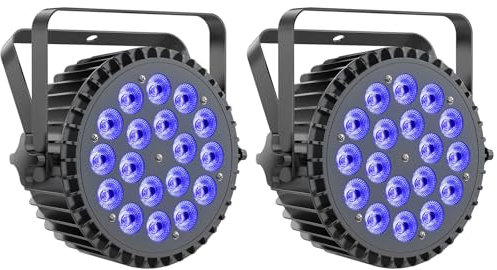 Ukfog 2PCS RGBWA+ UV 18 LED Par Strahler, 200W Bühnenlicht Scheinwerfer 7/10CH Discolicht Partylicht mit Stroboskop und Sound Aktivierung für Show Bar Party Hochzeit Halloween