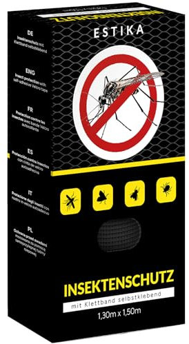 Estika Moskitonetz, Fliegengitter fenster - 130x150cm - Schwarz - Insektenschutz fenster mit Klettband selbstklebend, Fliegennetz ohne bohren, Mückengitter fenster