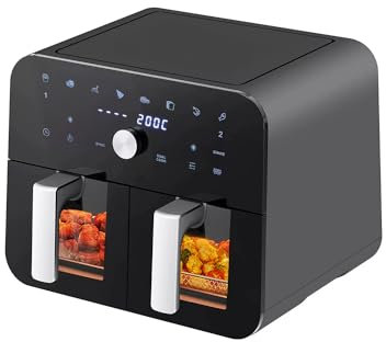 10L Dual Air Fryer with Visual Window & Rotary Buttons, XL Capacity with 2 Drawers, 8 Cooking Presets, Touch Screen, Smart Finish, Timer & Temperature Control, Dishwasher-Safe, Healthy Cooking