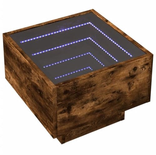 vidaXL Beistelltisch, Sofatisch mit LED Glasplatte, Couchtisch für Schlafzimmer Wohnzimmer, Nachttisch Teetisch, Räuchereiche Holzwerkstoff