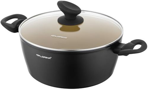 FLORINA AMVEGAN Aluminiumtopf 20 cm I 2,1L I Hohe Haltbarkeit I Glasdeckel I Olivenöl-Keramikbeschichtung I Einfaches Kochen & Spülen I Für alle Herdarten I Originales Design