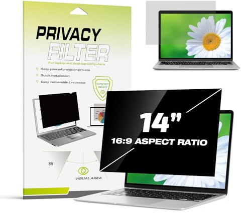 Fluflyer Laptop Privacy Screen 14 inch 16:9 Aspect, Removable Privacy Shield for 14 Laptop, Anti-Scratch Anti Glare Filter for HP/Lenovo/Dell/Acer/Asus/ThinkPad