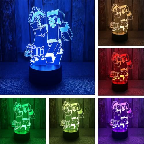 BIRBANN Lampara Minec, Luz De Noche Minec, Lampara De Iluminacion 3d. Lámpara De Noche LED Inteligente 7 Colores, Regalo De Cumpleaños