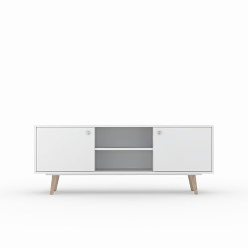 TV Schrank BELL, lackiert Weiß, 2 Türen, 6 Einlegeböden, skandinavisches Sideboard, 170 x 66 x 43 cm
