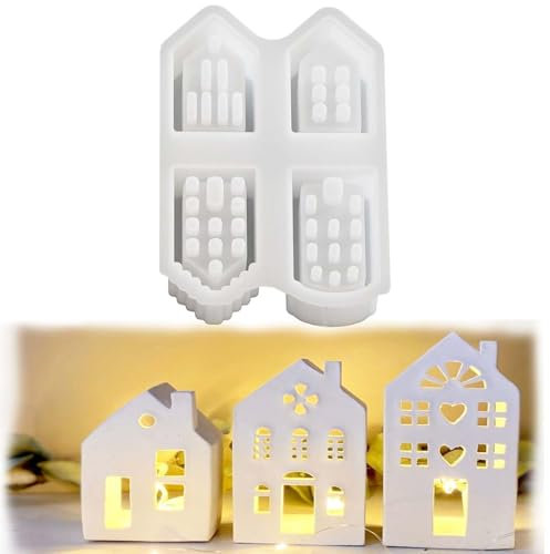 4Pcs Silikonform Haus, Silikonform Weihnachten, Langlebig und Vielfältig in der Vielfalt Silikonformen Gießformen Weihnachten, Ideale Geschenkauswahl und Schöne Wohnkultur