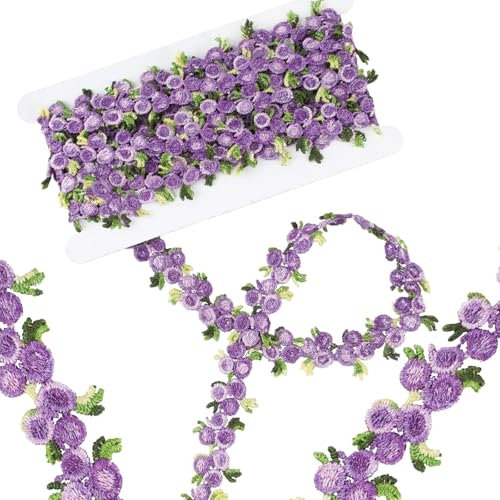 JOZMMZEOOA 5 Yards/4.57 Meter Spitzenband,Blumen Borten und Bänder Nähen Bordüre Stoff Spitzenborte Blumen Selbstklebende Bordüre,für Bänder Basteln Deko Adventskranz Geschenkpapier Hochzeit (Lila)