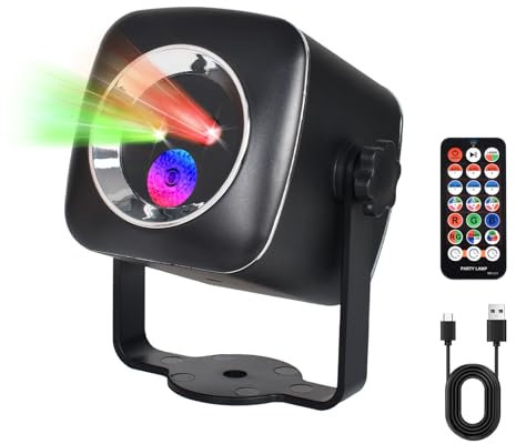 Colexy Luci Discoteca, 60 Modalità RGB Effetti Luminosi, Luce da Discoteca Controllata da Musica e Strobo, Luce da Palco con Telecomando e Cavo USB da 1.3M, per Festa, Bar, Natale, Halloween