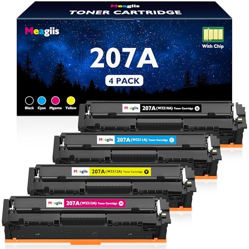 Meagiis 207A Mit Chip Toner Kompatibel für HP 207A 207X für HP Color Laserjet Pro MFP M283fdw Toner für Color Laserjet Pro M255dw M282nw M283fdn M283cdw M255nw W2210A W2211A W2212A W2213A (4er-Pack)