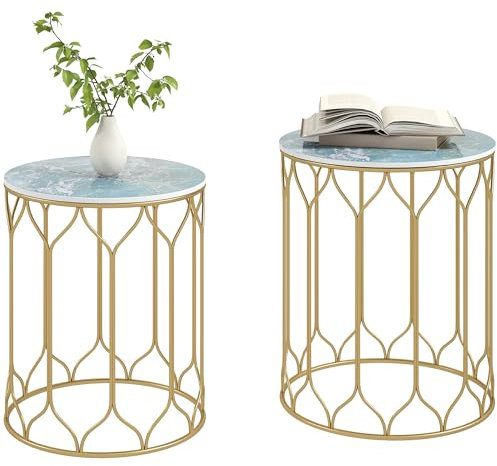 Outsunny Round Coffee Table Set of 2, Modern Nesting Tables with Ceramic Tile Top, Small End Tables, Indoor Outdoor Side Table with Metal Frame for Living Room, Bedroom, Patio, Balcony, Multicoloured