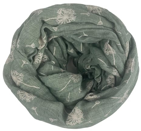 kennydoo Halstuch Damen Frühling Sommer dünn leicht modern | Loop Schal mit fliegenden Pusteblumen - Löwenzahn Motiv 731