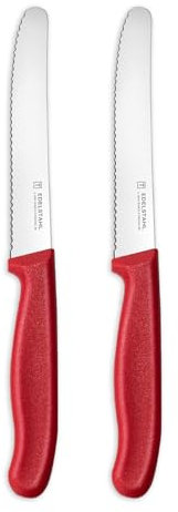 targzier Tomato Knife,Serrated Kitchen Knife,Fruit Knife,Stainless Steel Utility Knifes,Durable Tomato Knives Set for Cutting Vegetables and Fruits,Robust Plastic Handle,Set of 2,Red