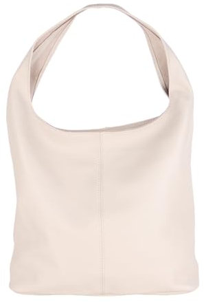 MIRROSI Beuteltasche Damen aus Echtleder – Made in Italy – Shopper & Tragetasche 33x32x16 cm – Handtasche mit viel Stauraum – Leder Schultertasche (Beige)