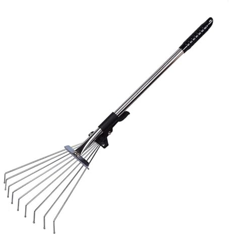 Rastrillo telescópico ajustable con mango extensible y cabeza de abanico de acero inoxidable, rastrillo plegable para hojas de jardín, herramientas para jardinería, parterres, ventanas, pozos, césped