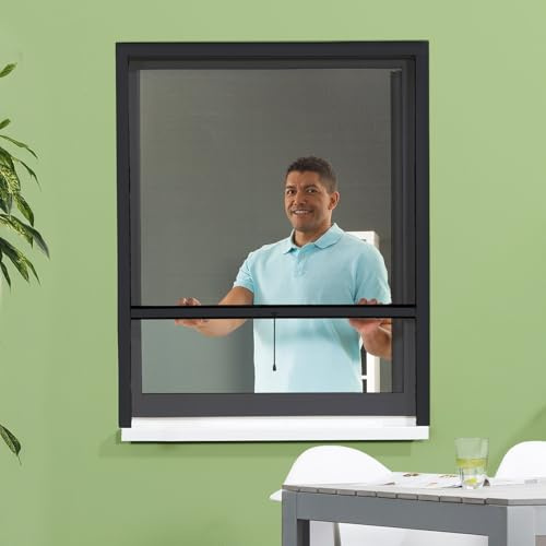 empasa Moustiquaire enroulable pour fenêtre CLASSIC moustiquaire extensible, en PVC et fibre de verre noire, à monter soi-même, possibilité de raccourcir à souhait, jusqu'à max. 150 x 220 cm