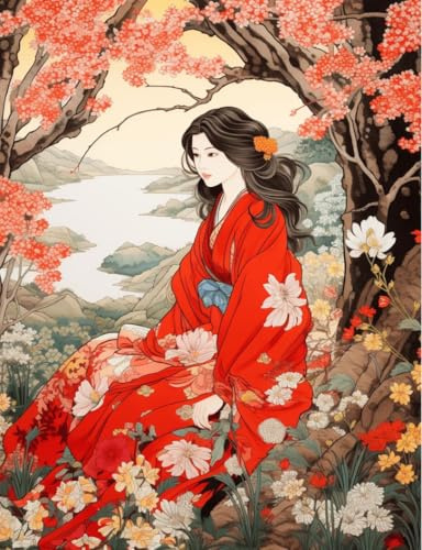 FanZheZhe Kreuzstich Set Vorgedruckt,11Ct Sticken Set Erwachsene,Stickbilder Vorgedruckt Kreuzstich Für Wandkunst Und Heimdekoration Kimono-Mädchen 40X50Cm