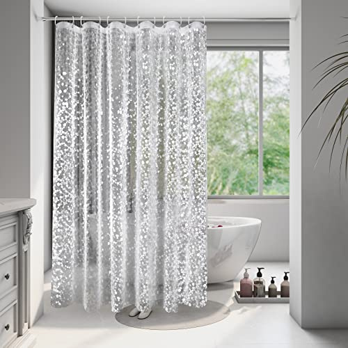 EurCross Rideau de douche large 240 x 180 cm avec aimant lesté, imperméable, transparent, avec motif de galets 3D, anti-moisissure, en EVA, avec 16 anneaux