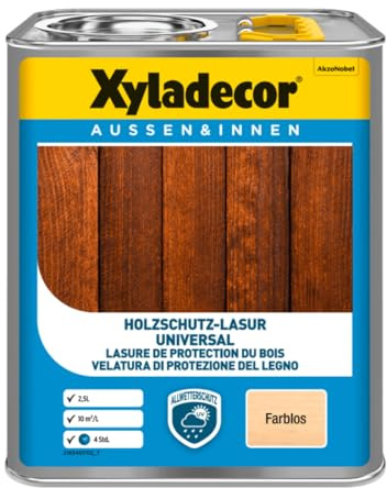 Xyladecor Universallasur 2,5L Holzlasur für Innen/Außen mit UV- und Nässeschutz (Farblos)