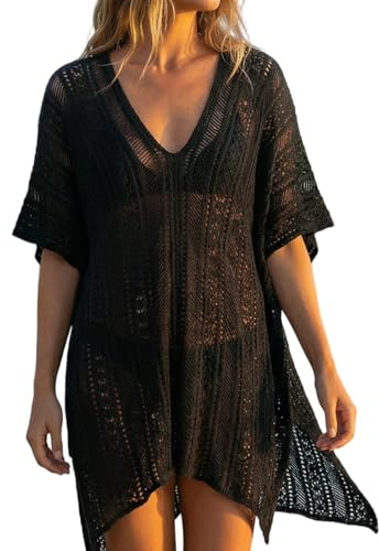 Women Beach Crochet Cover Up Dress Swimsuit Bikini Openwork Beach Cover Up Summer Sheer Dress.