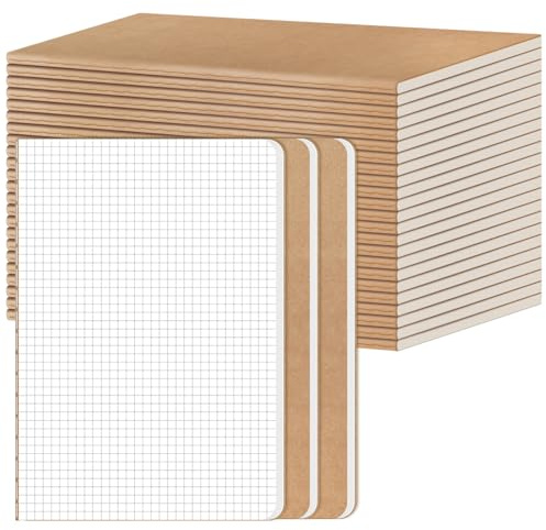 RITOLLO 26 Stück A5 Notizbuch Kariert, Kraftpapier Einband Tagebuch, 80 g/m² Premium Papier, Notizheft A5 Zum Schreiben, Planen & Organisieren, Ideal für Schule, Büro & Reise