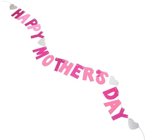 ARTIBETTER Happy Mother'S Day Banner Muttertags Wimpelkette aus Papier mit Glitzer in Rosa Hängende Festliche Muttertagsdekoration für Innenräume