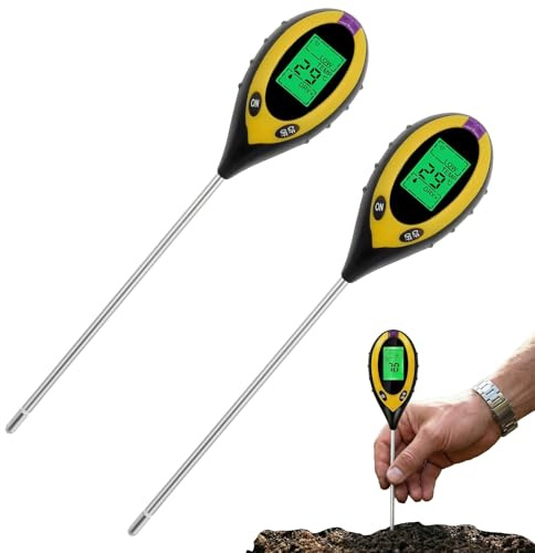 2 Stück Rasen Ph Wert Tester, 4 in 1 Bodenmessgerät, Ph Messgerät Erde, für Temperatur/Ph/Licht/Feuchtigkeit, Digital Plant Bodentest Messgerät für Gartenarbeit, Landwirtschaft, Outdoor Pflanzen