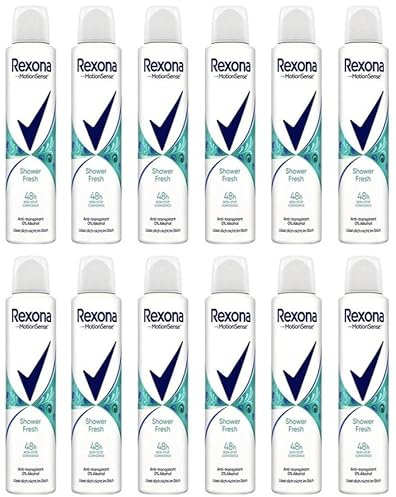 12x Rexona MotionSense Deo Spray Shower Fresh Anti-Transpirant mit 48 Stunden 0% Alkohol Schutz gegen starkes Schwitzen und Körpergeruch XL 200ml (12er Pack)
