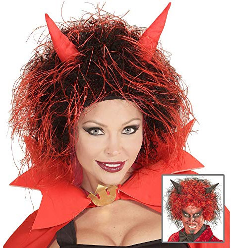 W WIDMANN MILANO Party Fashion 6002C - Perücke Luzifer, mit Hörner, Teufel, Kostümzubehör, Halloween, Karneval, Mottoparty