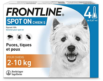 FRONTLINE Spot-on Chien - Anti-puces et anti-tiques pour chien - 2-10kg - 4 pipettes