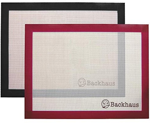 BACKHAUS FlexBake Premium Antihaft Silikon Backmatte [x2] 100% BPA-Frei, Wiederverwendbar Backunterlage | 5 Jahre Garantie | 40x30cm - Schwarz und Burgund