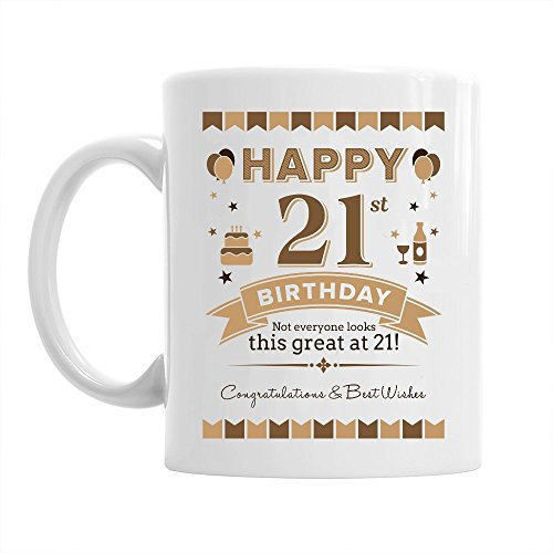 21st Birthday Coffee Mug Ceramic Gift for Men, Birthday Keepsake for 21 Year Old