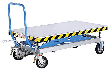 eurokraft | Scherenhubtischwagen | Tragfähigkeit 1000 kg | Hub manuell | Hubbereich 510-1400 mm | Elastikräder