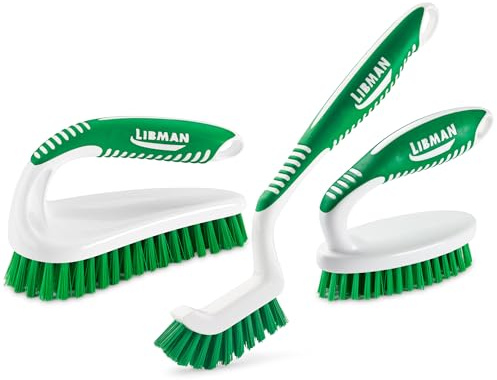 Libman Kit di 3 spazzole per malta, piastrelle, bagno e cucina, facili da maneggiare, con fibre resistenti, prodotte negli Stati Uniti, colore bianco e verde